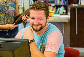 Student working on laptop